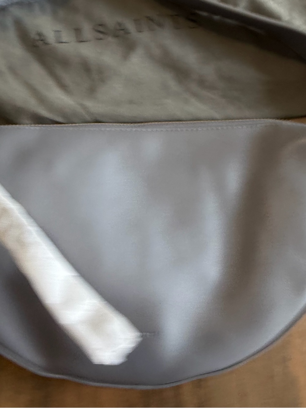 New With Dust Bag $249 AllSaints Half-Moon Crossbody Bag in Light Gray - Picture 3 of 15